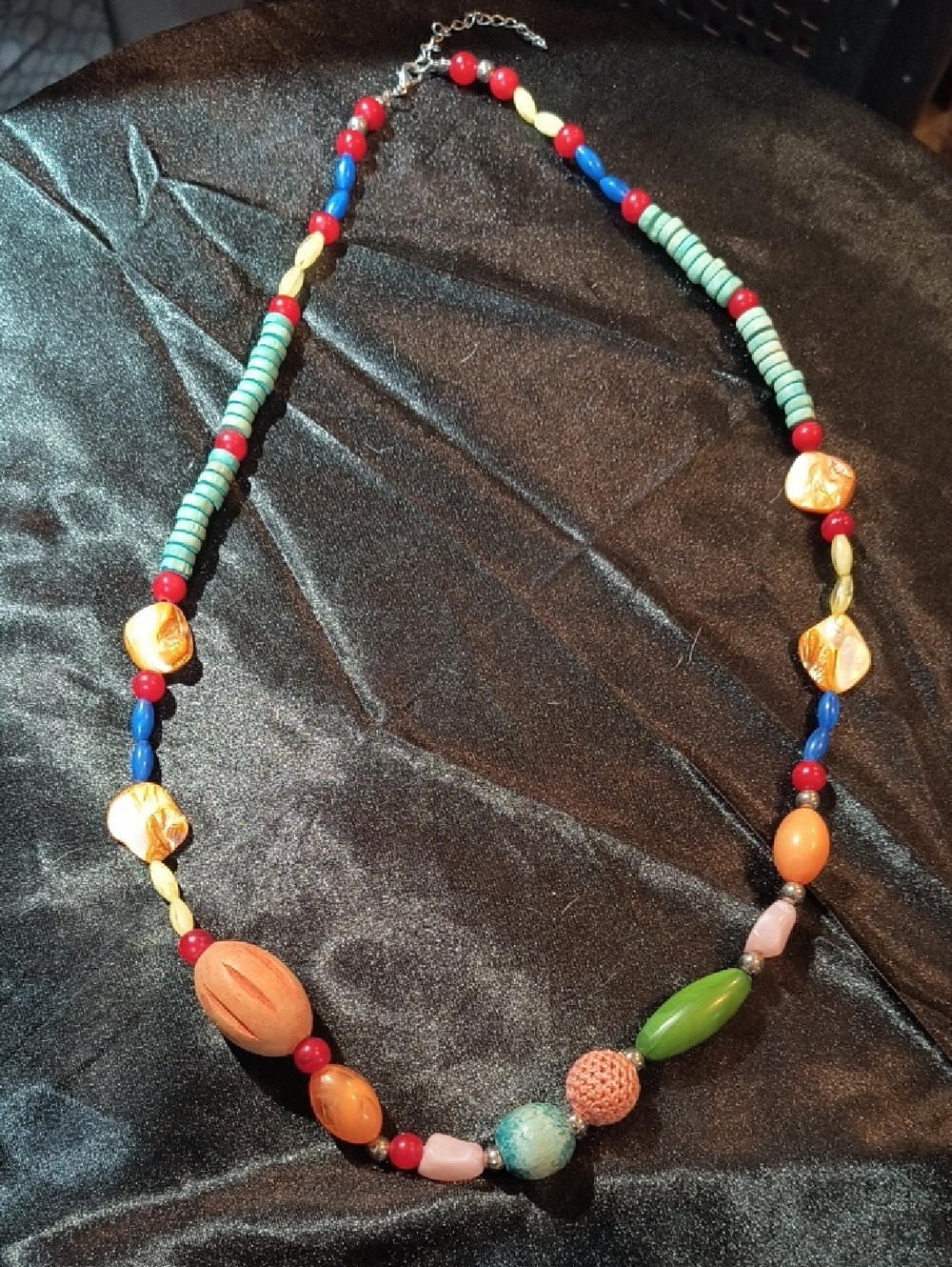 African Trade Bead Necklace Turquoise Shell Coral Mixed Beads